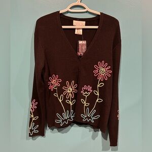 Art Teacher Black Floral Embroidered Cardigan